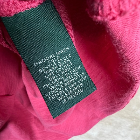 Lauren Ralph Lauren Pink Mixed Media Slub Knit Top XL Short Sleeve Split Neck - Picture 4 of 8